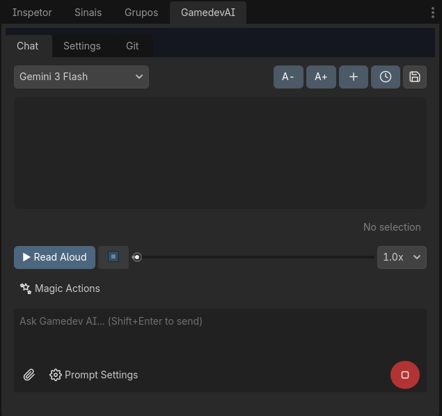 Interface principal do Chat no Gamedev AI