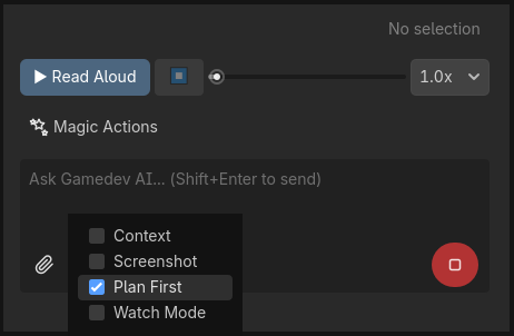 Toggle Plan First ativado com botão Executar Plano visível