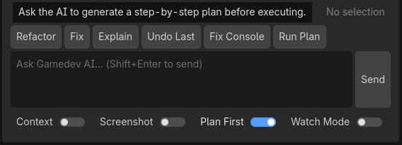 Toggle Plan First ativado com botão Executar Plano visível